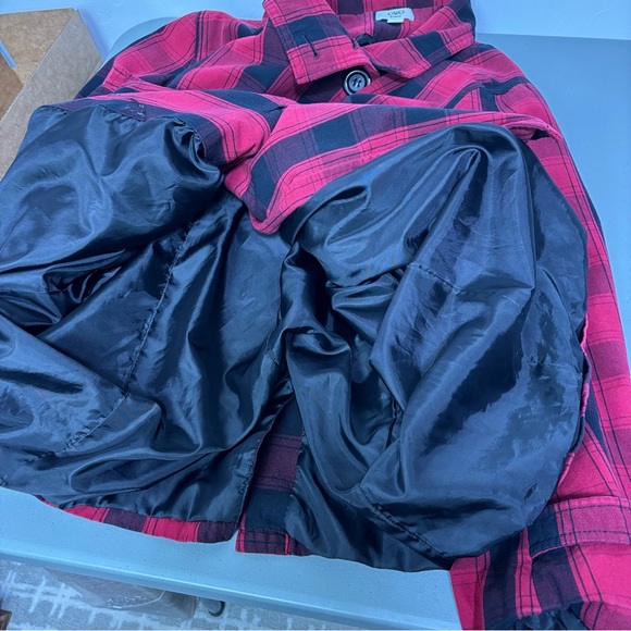 Cato Woman Red Black Buffalo Check Women's Coat Button Belt Plus 26/28W - Picture 5 of 8